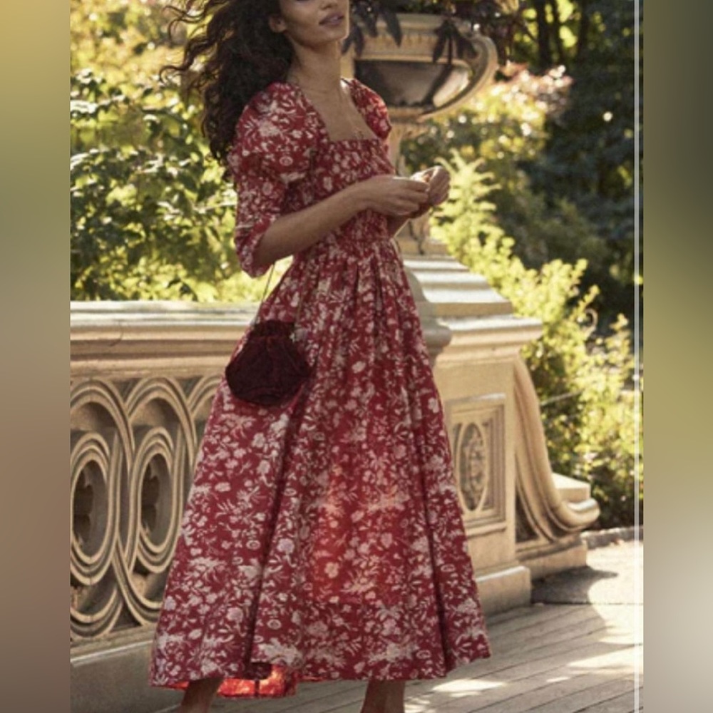Doen Meribel Shirred floral-print cotton poplin midi dress